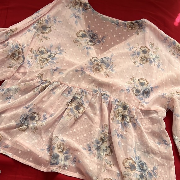 Lantern Sleeve Floral Print Semi Sheer Smock Top - Picture 10 of 14